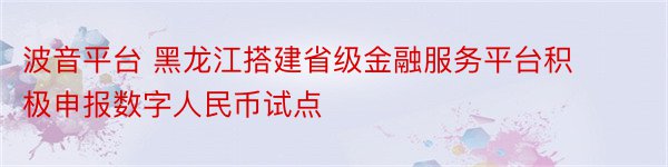 波音平台 黑龙江搭建省级金融服务平台积极申报数字人民币试点