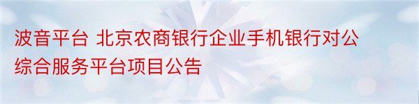 波音平台 北京农商银行企业手机银行对公综合服务平台项目公告